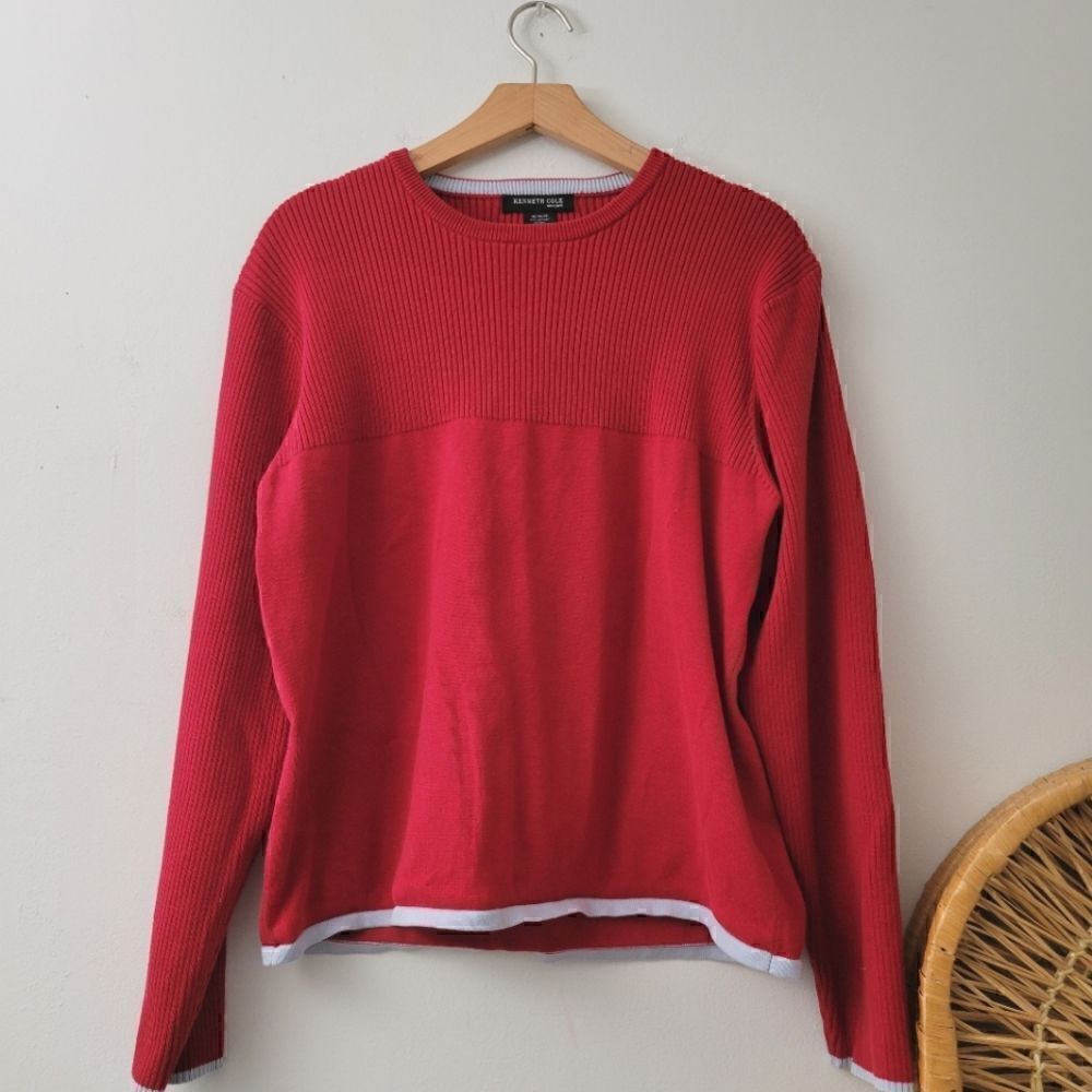 Kenneth Cole New York Red Gray Pullover Sweater M